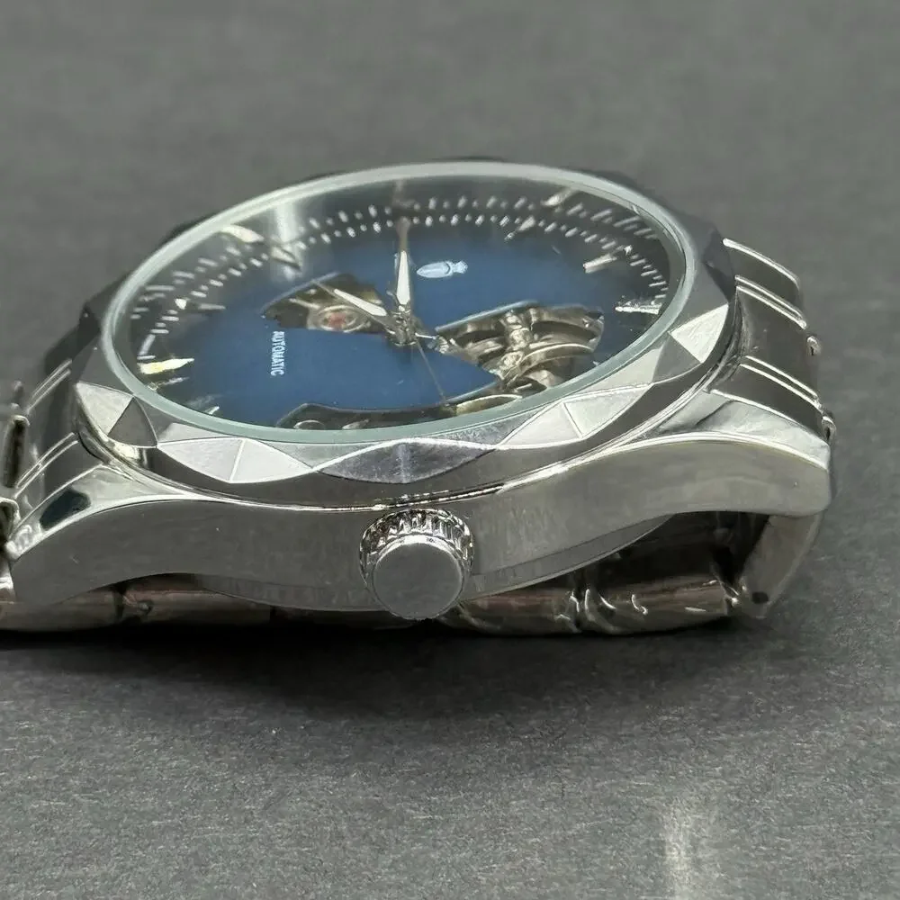 AIMANA Automatic Mechanical Watch Black Open Heart Dial Exhibition Caseback